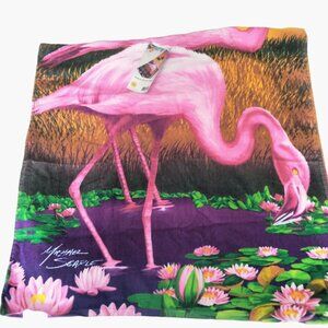Michael Searle Beach Towel Pink Flamingo Sunset Cotton Velour  30 x 60 Inch